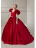 Vintage Ruffle Sleeves Beaded Satin Flower Girl Dress